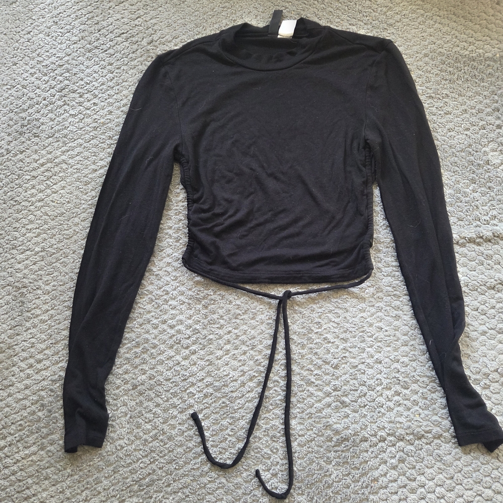 H&M Black Long Sleeve Women's Top with Drawstring Open Back High Neck Sexy